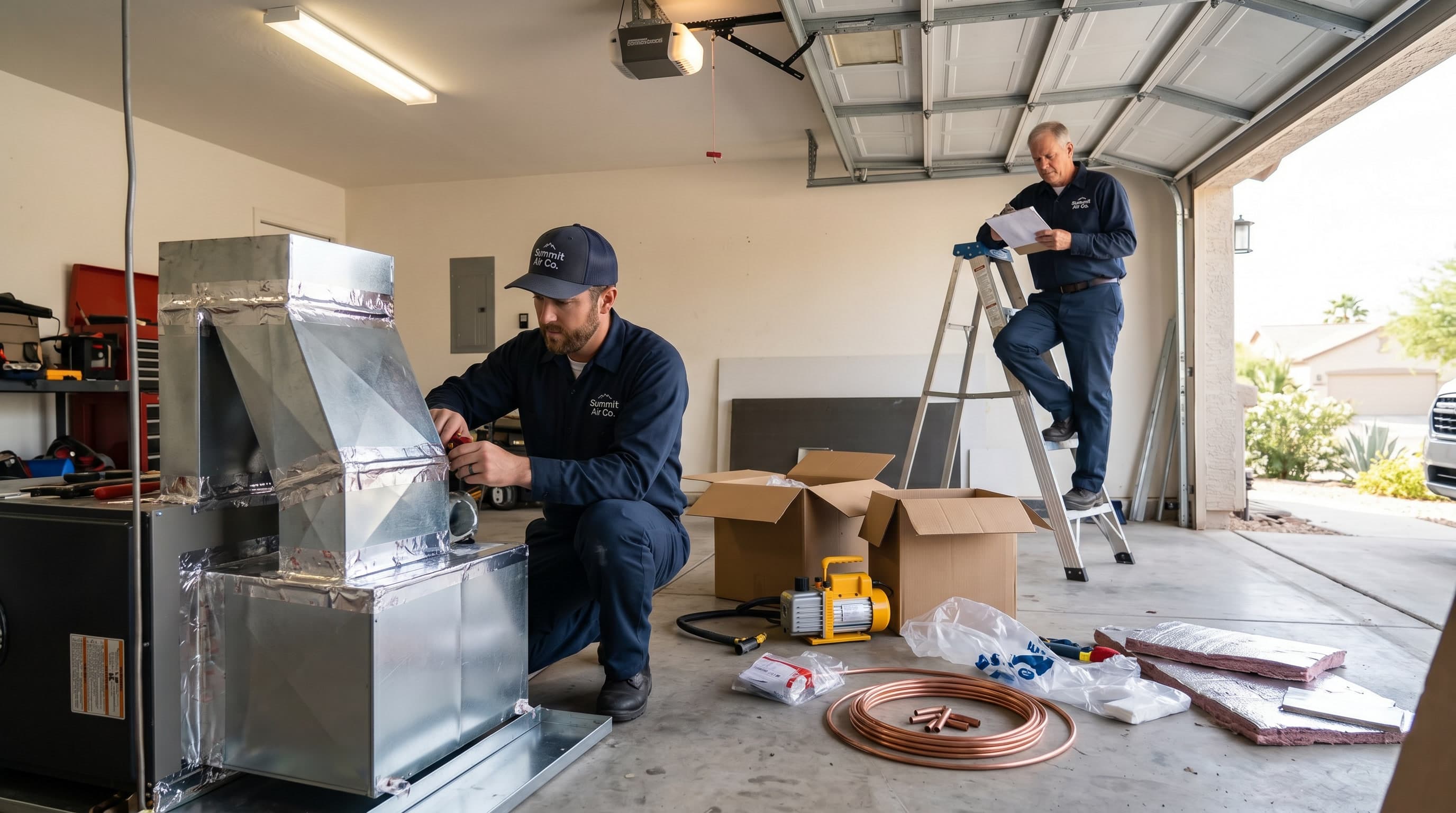 Real photo: clean garage air handler install